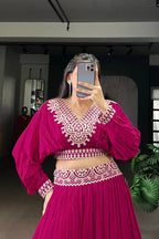 Pleated Vichitra Silk Skirt & Top