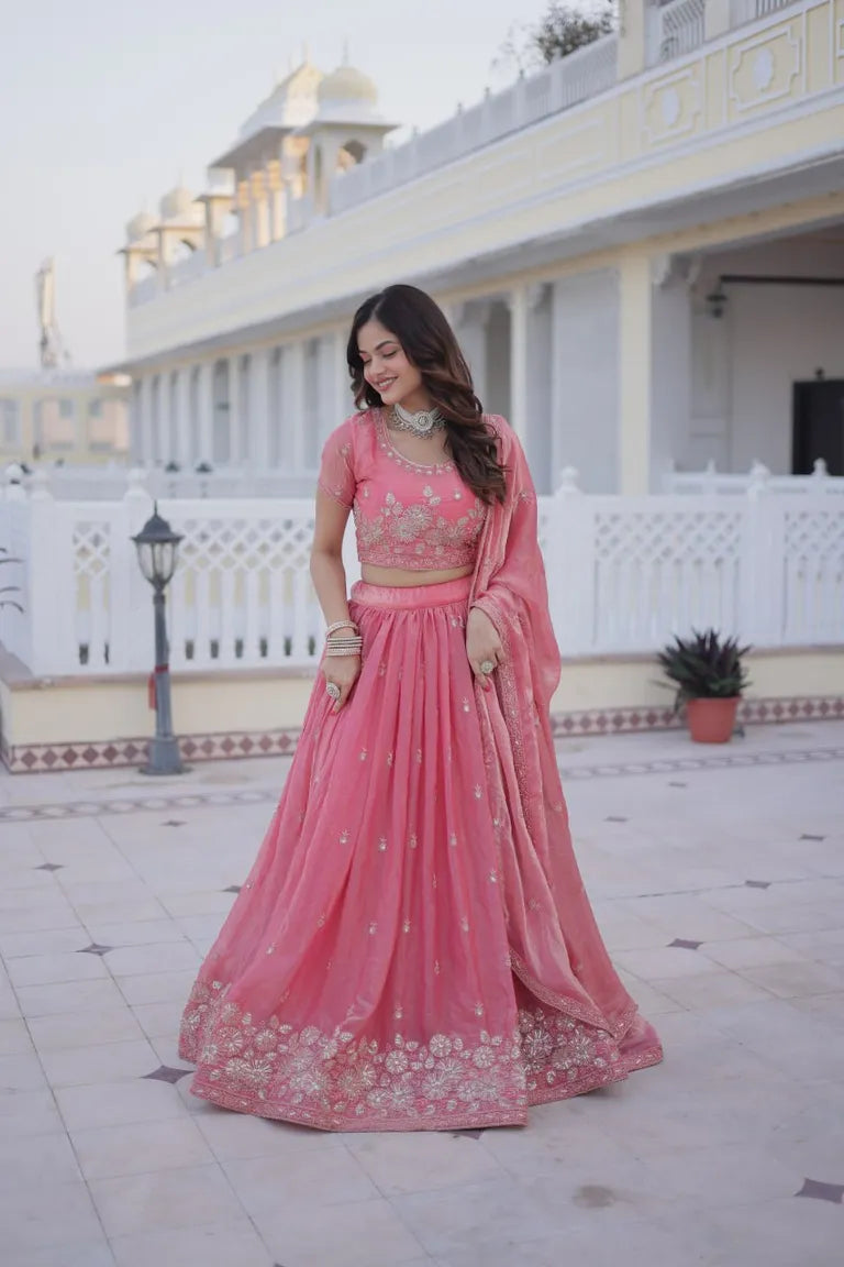 Traditional Indian Pink Lehenga with Dupatta