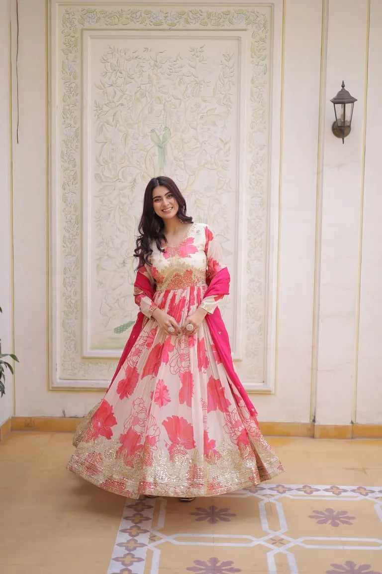 Designer Floral Full Sleeve Gown