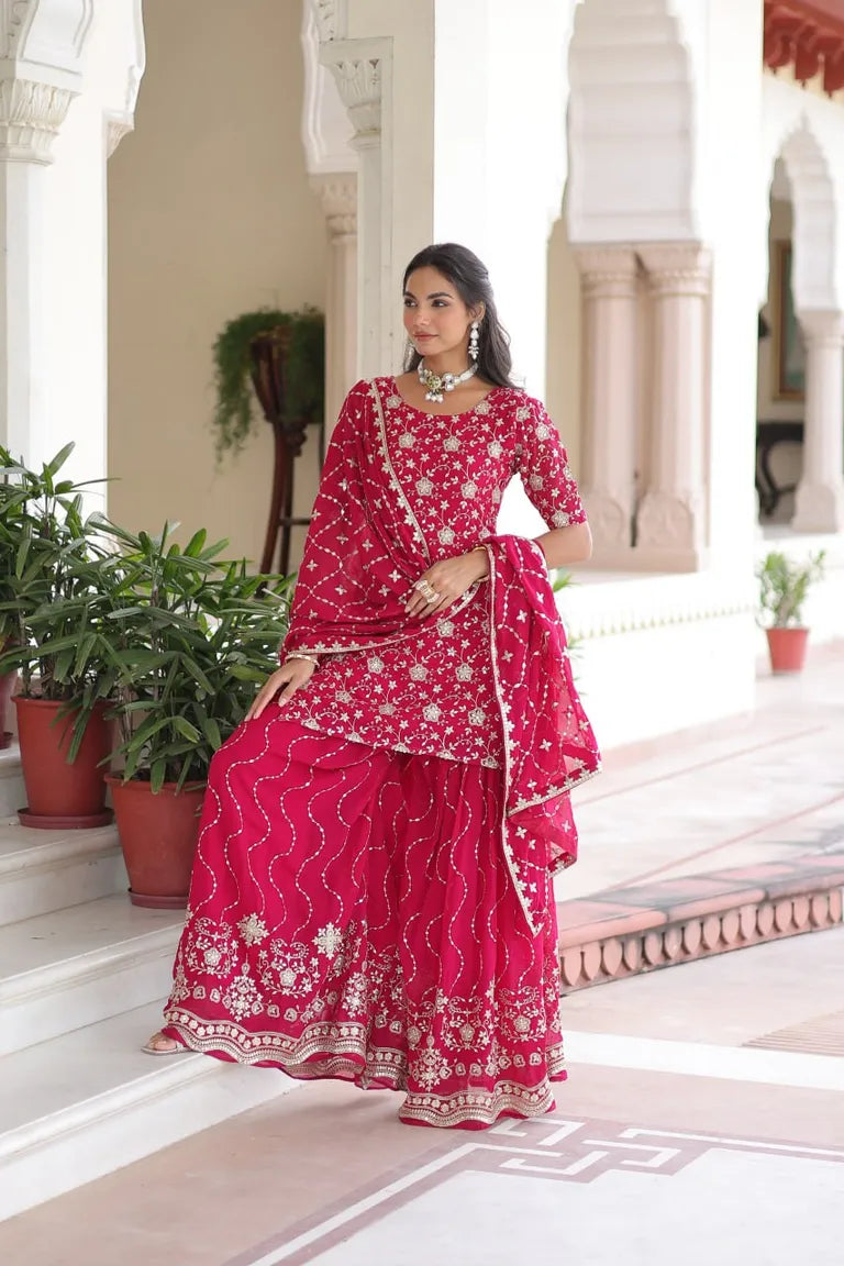 Party Wear Kurti with Sharara Dupatta