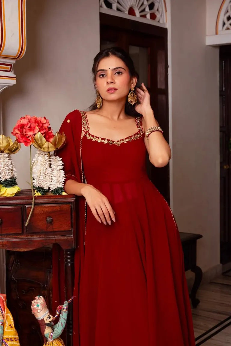 Sleeveless Anarkali with Mirror Work