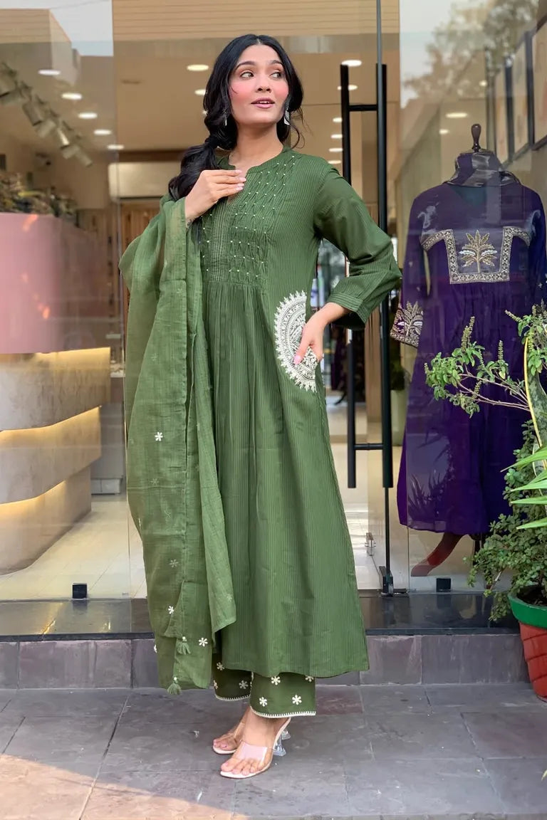 Olive Green Pure Cotton kurta Set
