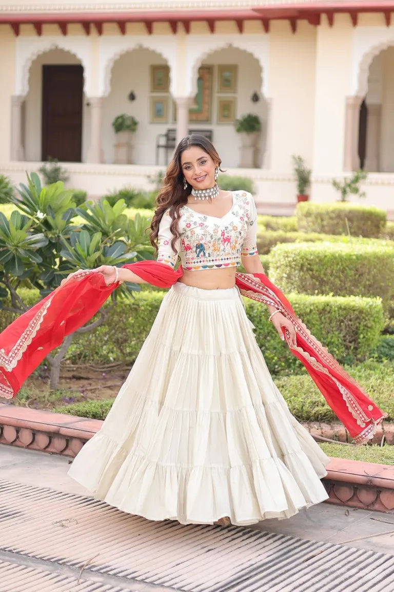 Designer Folk Art Tiered Lehenga Outfit
