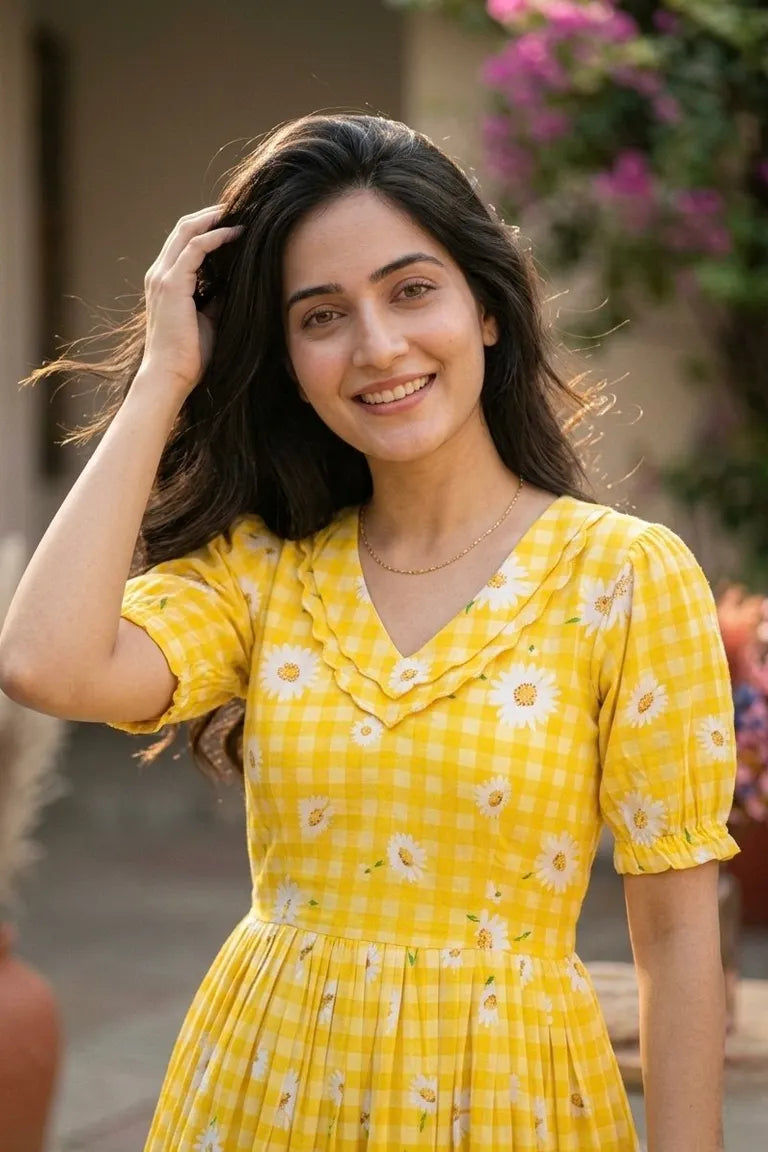 Muslin Silk Checkered Summer Dress