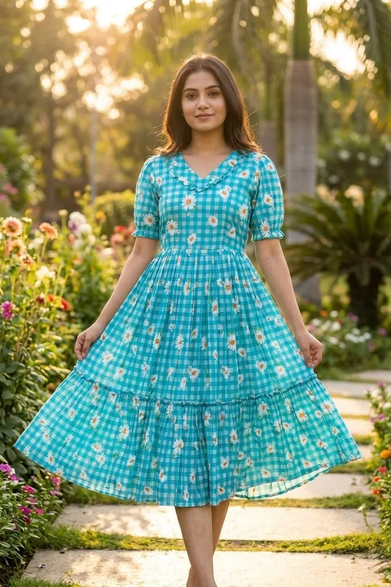 Muslin Silk Checkered Summer Dress