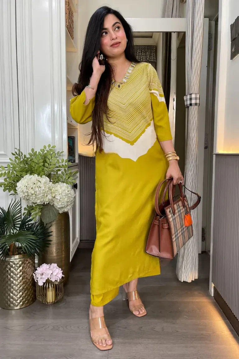 Cotton Slub Printed Kurta Pant Set