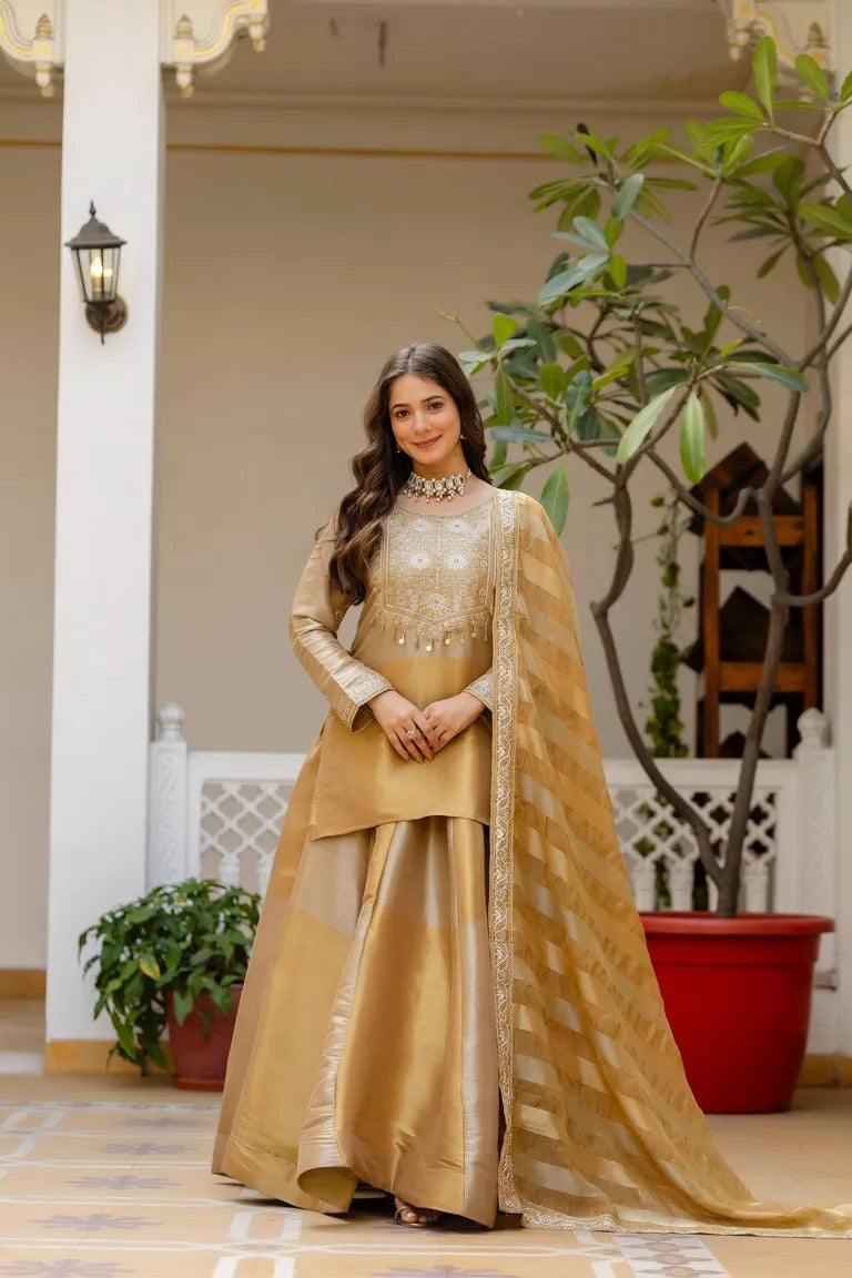 Golden Banarasi Lehenga Set