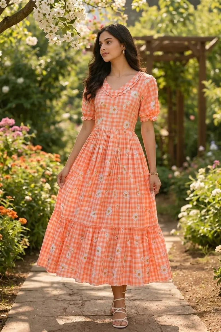 Muslin Silk Checkered Summer Dress