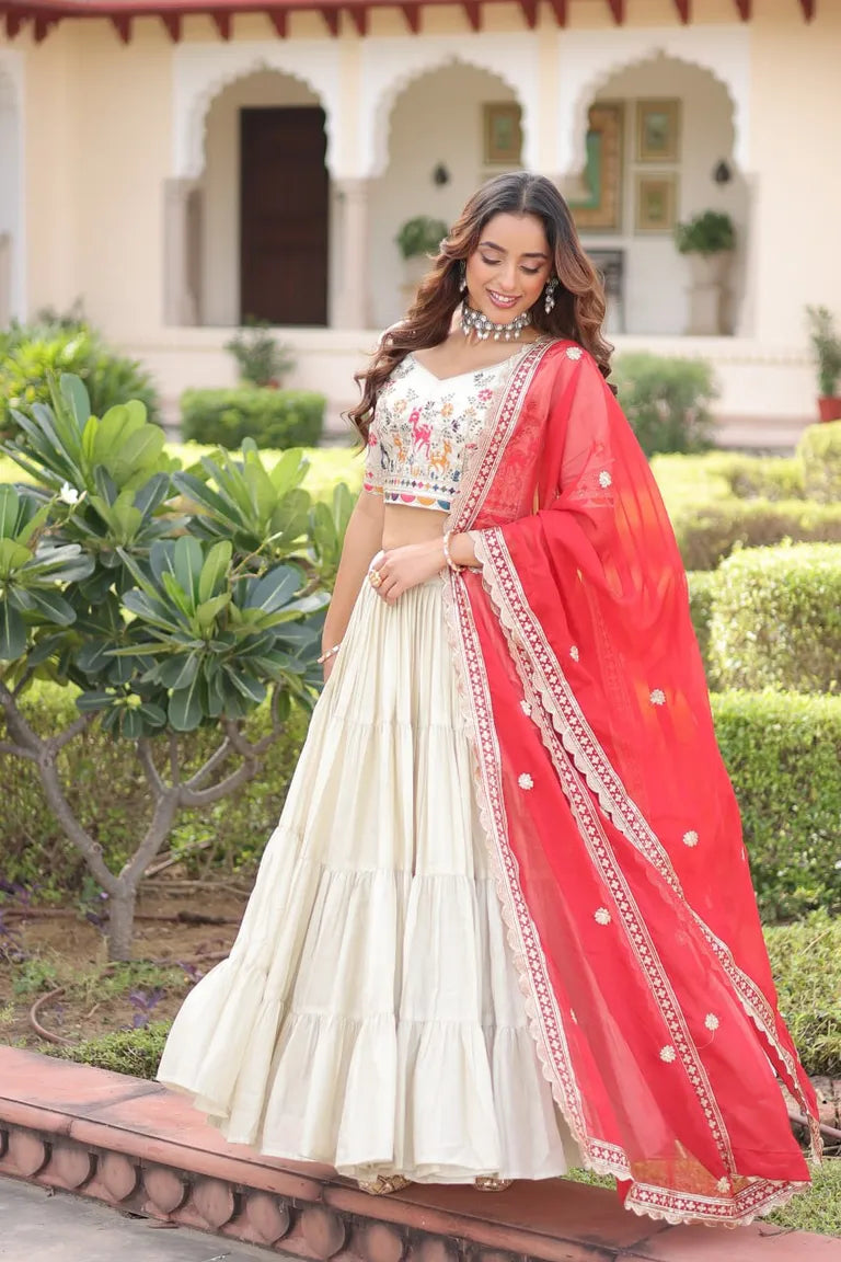 Designer Folk Art Tiered Lehenga Outfit