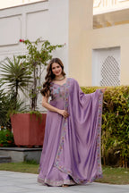 Festive Flared Silk Gown with Dupatta