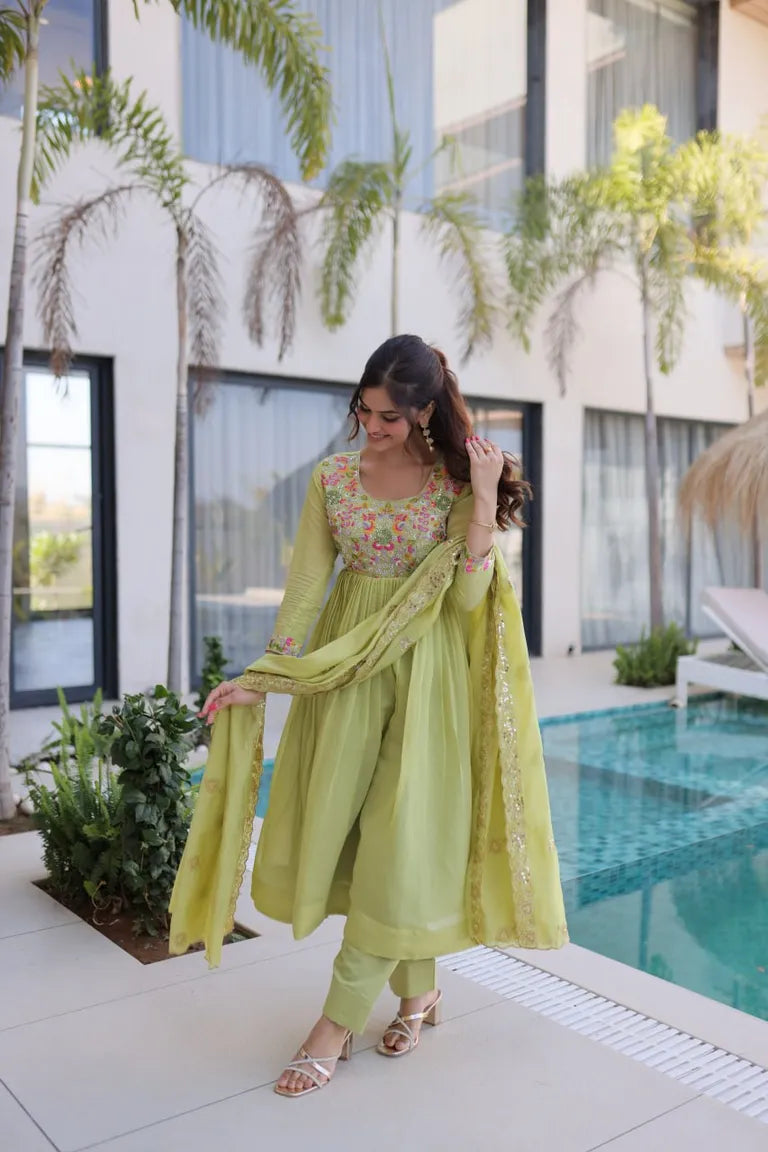 Mal Chanderi Anarkali Set