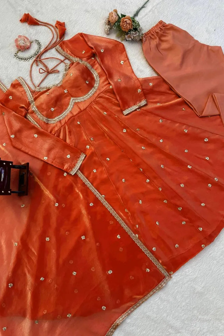 Elegant Anarkali with Silk Dupatta