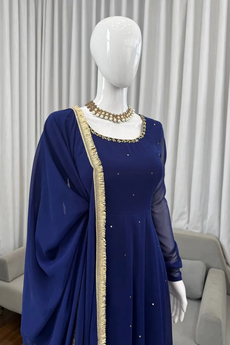 Royal Blue Anarkali Dress with Dupatta