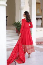 Ruby Red Flared Gown