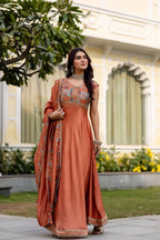 Festive Flared Silk Gown with Dupatta