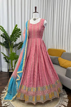 Pink Chinon Silk Anarkali Gown Set