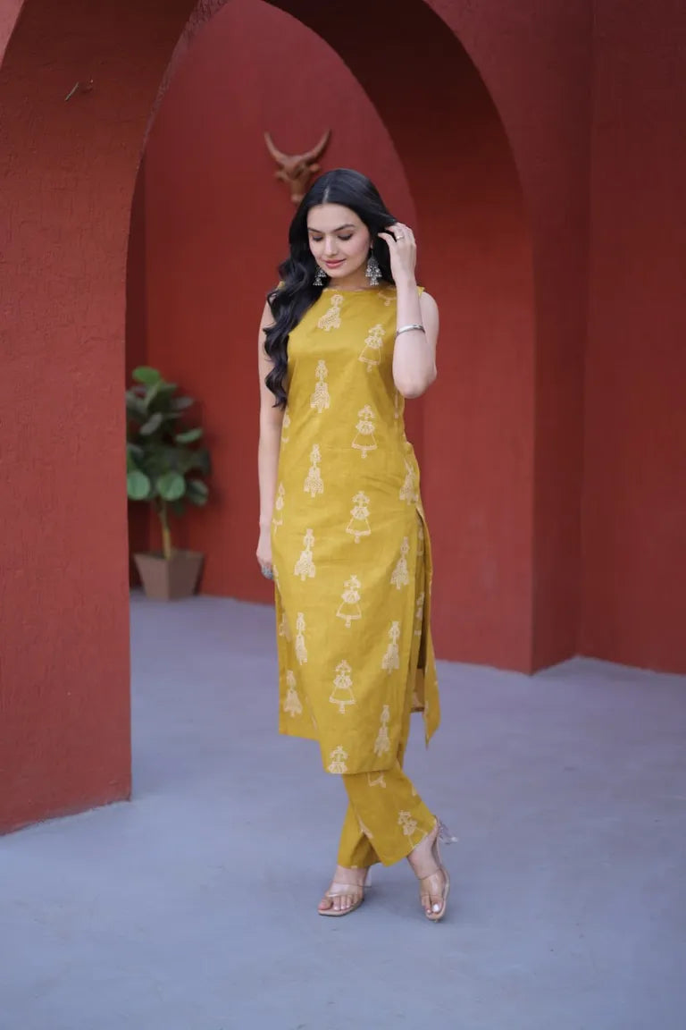 Sleeveless Cotton Pant Suit