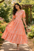 Muslin Silk Checkered Summer Dress