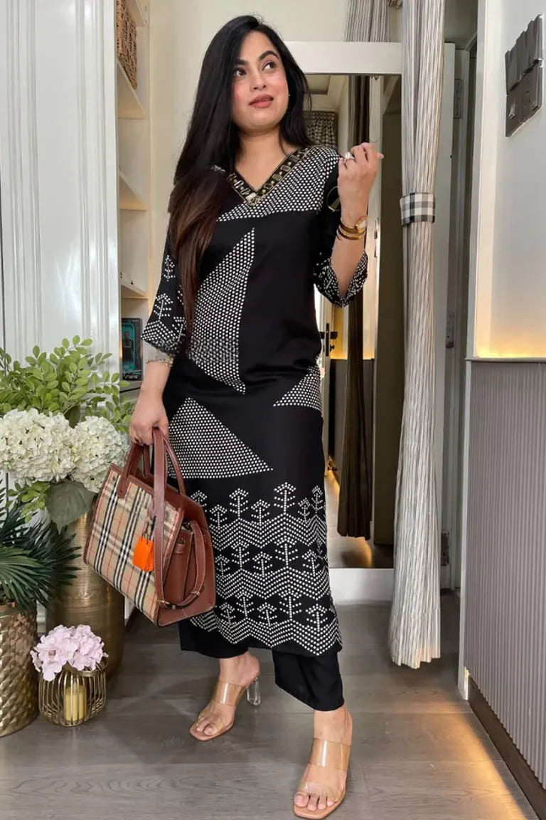 Cotton Slub Printed Kurta Pant Set