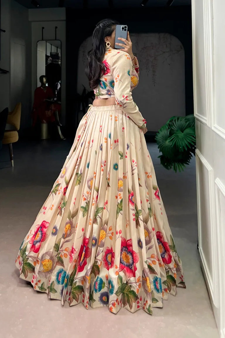 Floral Print Tasar Silk Lehenga Set