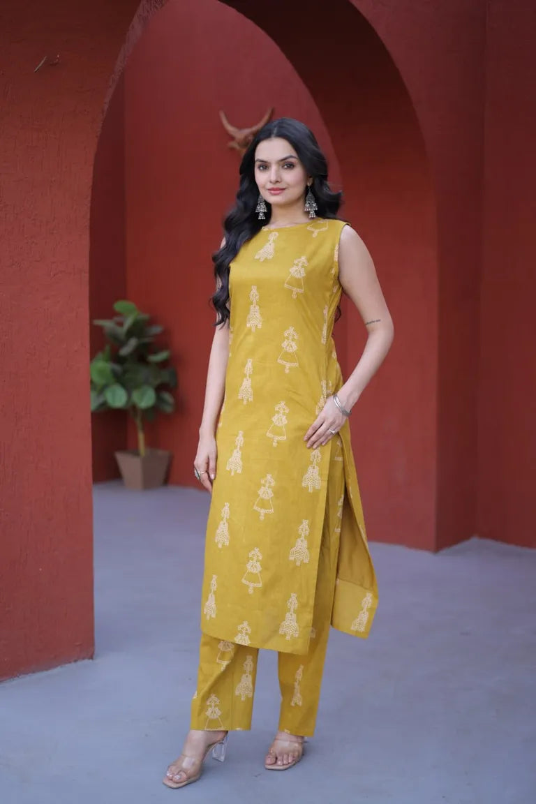 Sleeveless Cotton Pant Suit