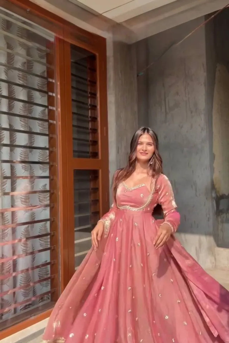 Elegant Anarkali with Silk Dupatta