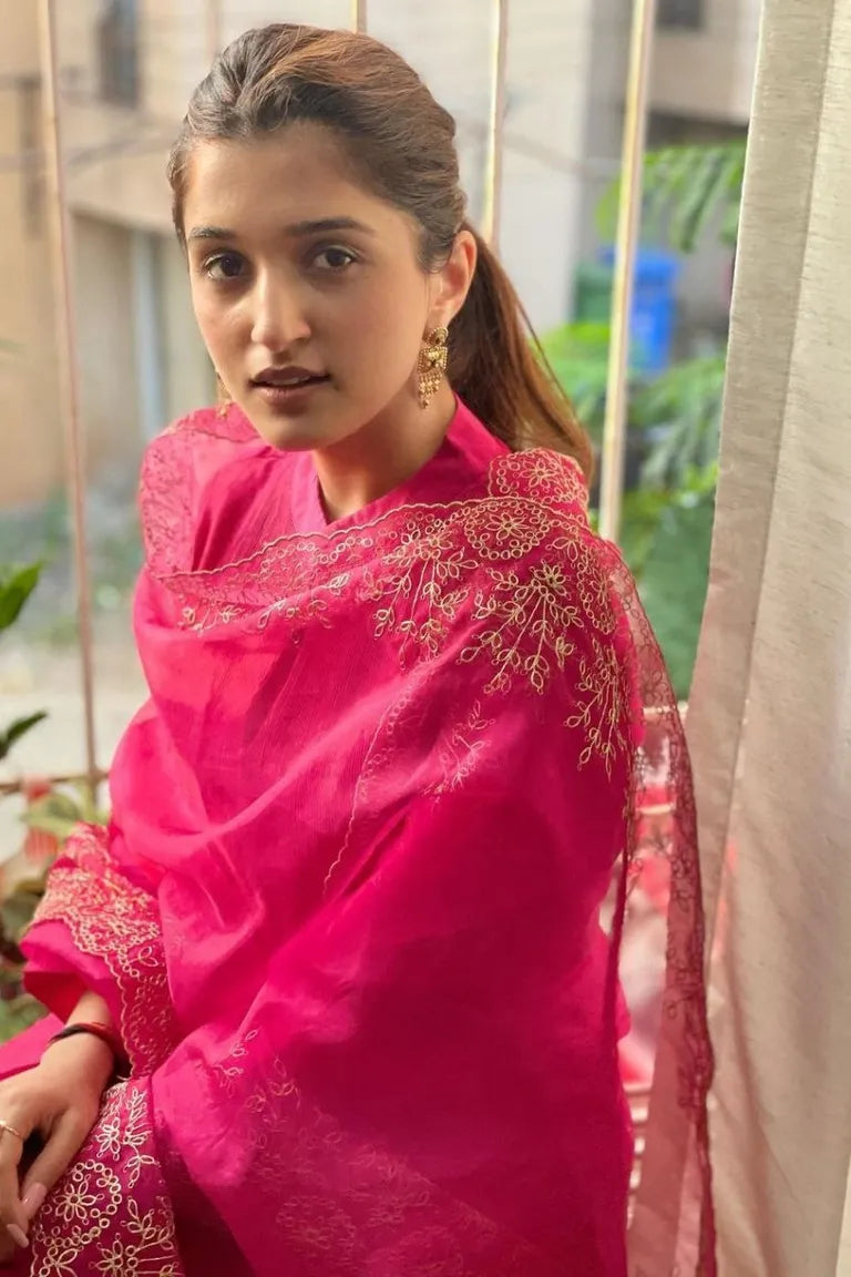 Pink Festive Kurta Pant Dupatta Set