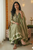 Cotton Chevron Mirror Work Kurta Set