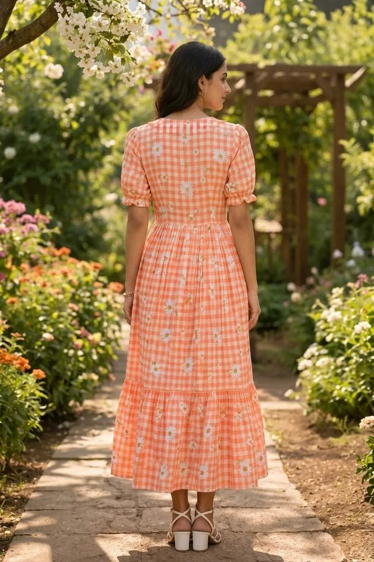 Muslin Silk Checkered Summer Dress