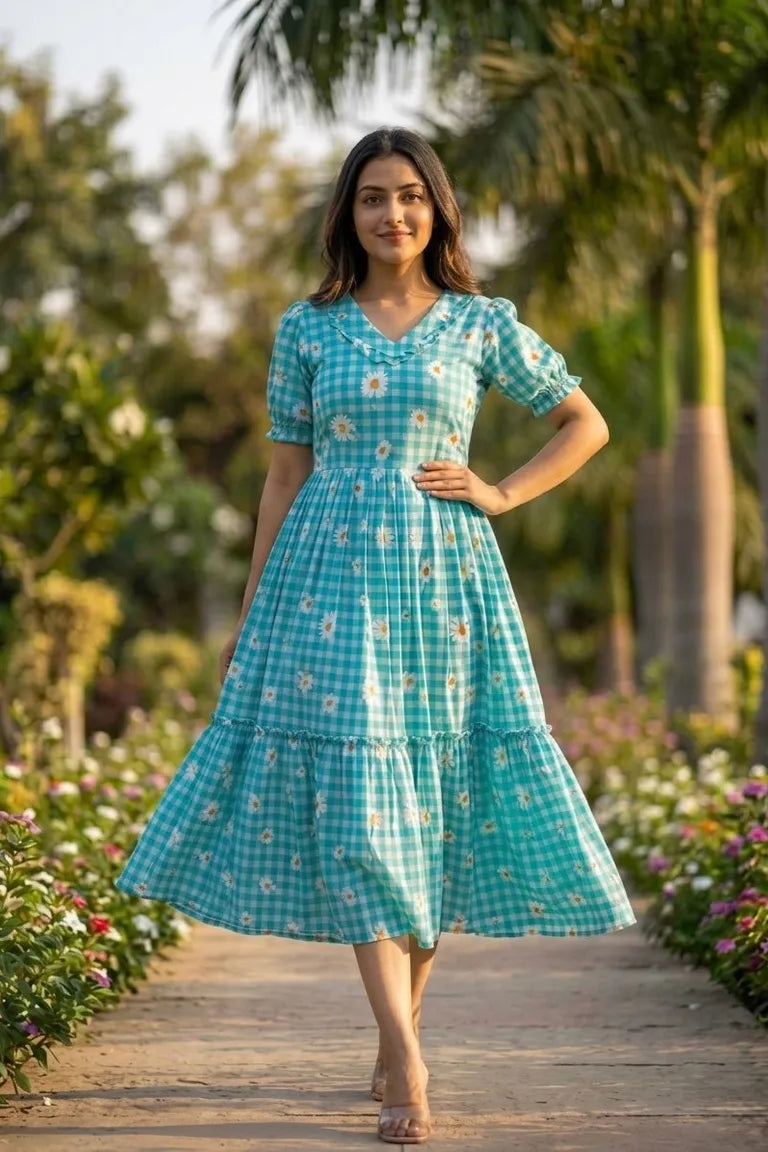 Muslin Silk Checkered Summer Dress