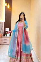 Pink Chinon Silk Anarkali Gown Set