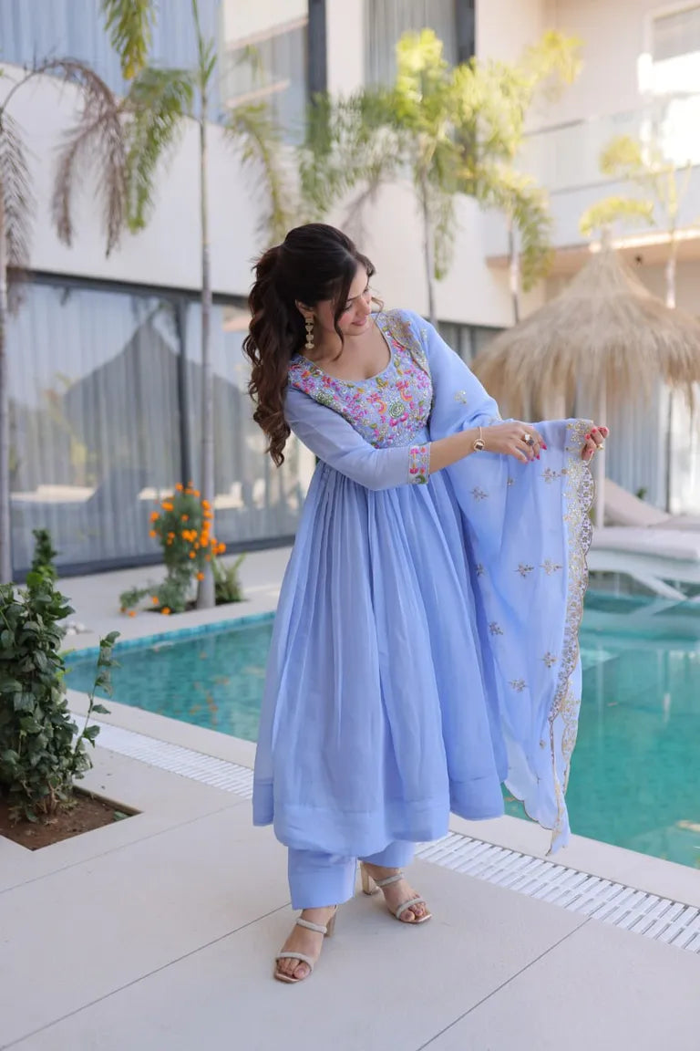 Mal Chanderi Anarkali Set