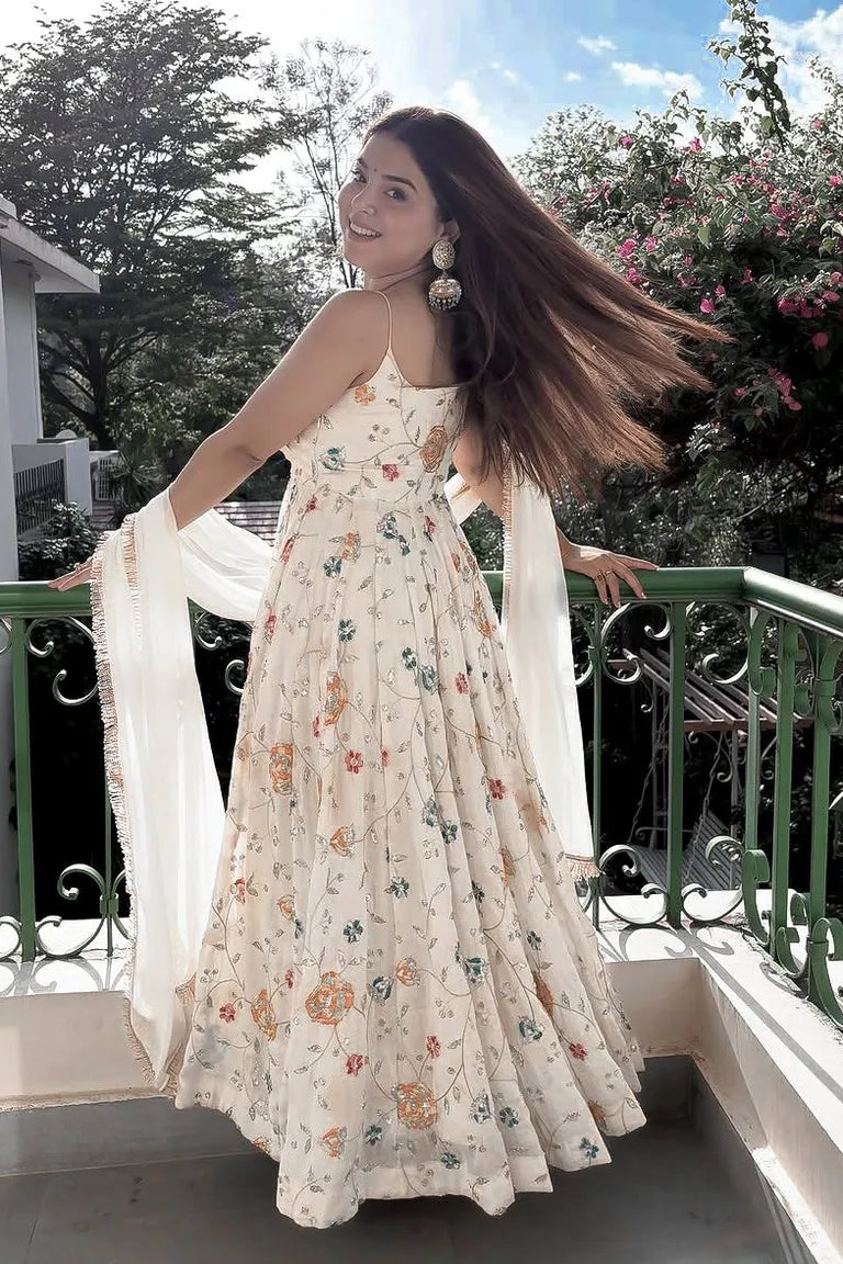 Floral Thread Sequin Anarkali Gown Set