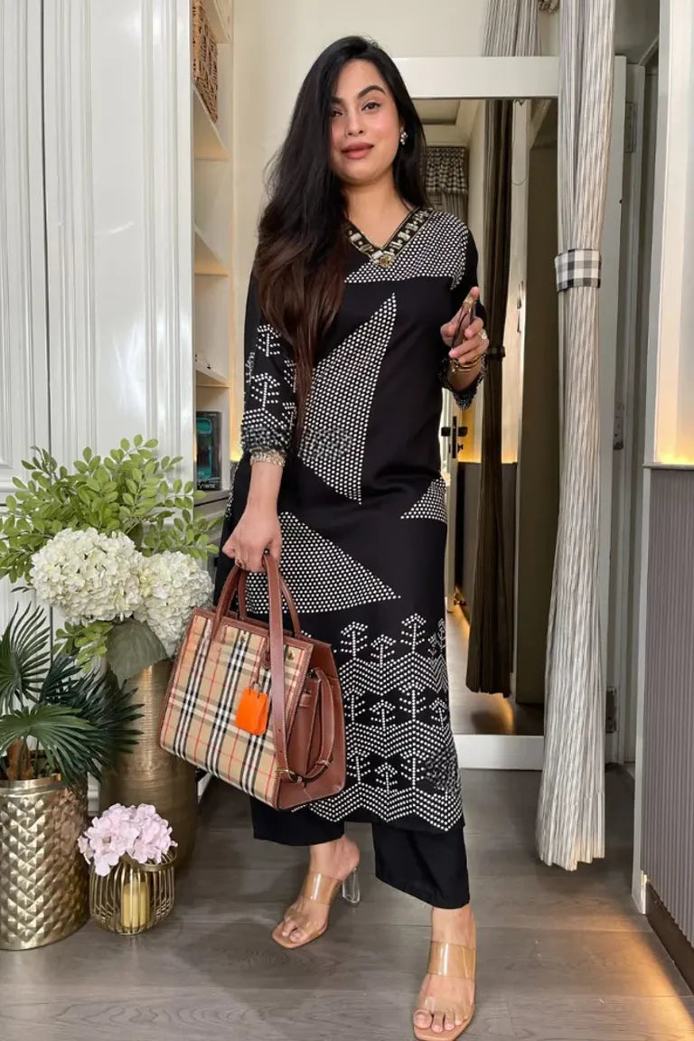 Cotton Slub Printed Kurta Pant Set