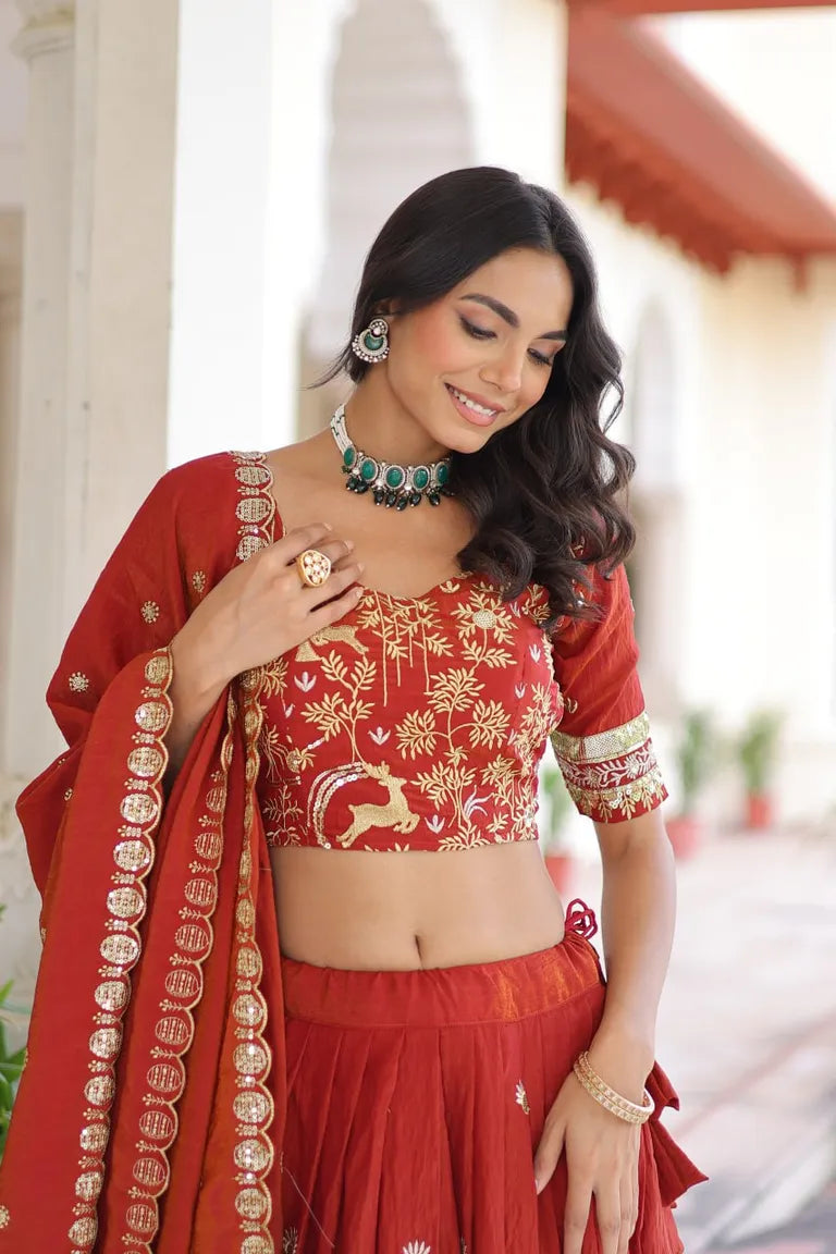 Traditional Vichitra Silk Lehenga Set
