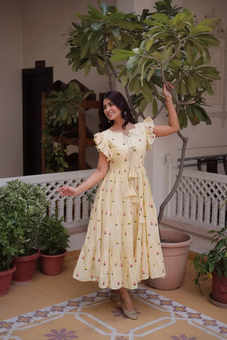 Embroidered Cotton Tiered Maxi Dress