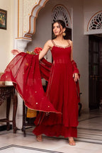 Sleeveless Anarkali with Mirror Work