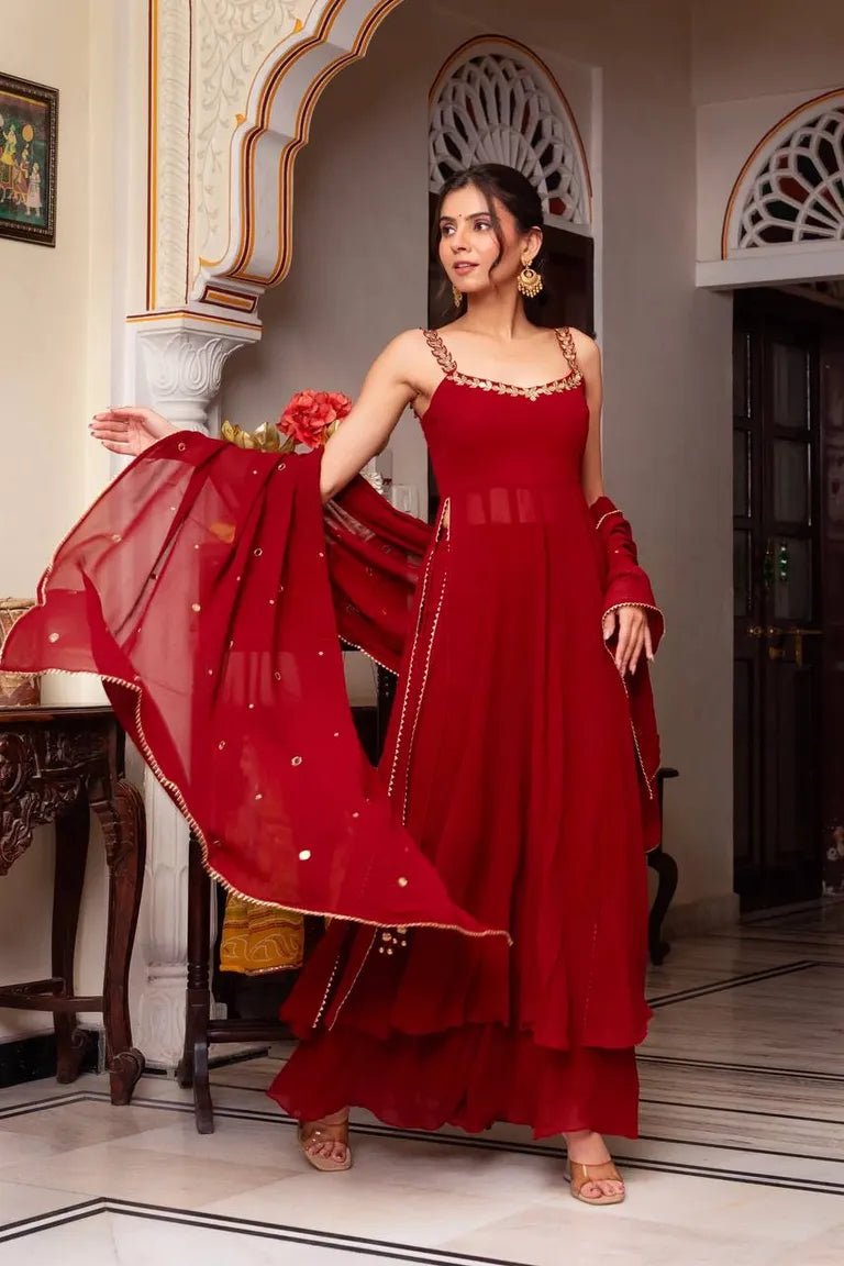 Sleeveless Anarkali with Mirror Work