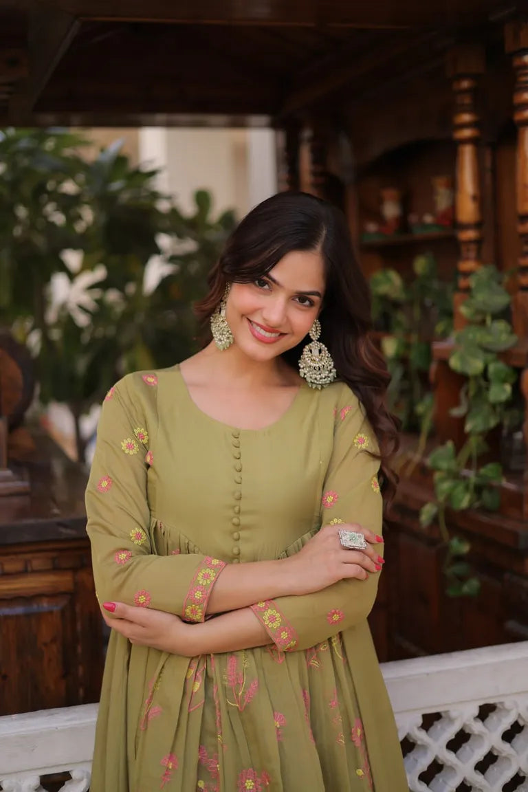 Festive Mal Chanderi Kurti Pant Set