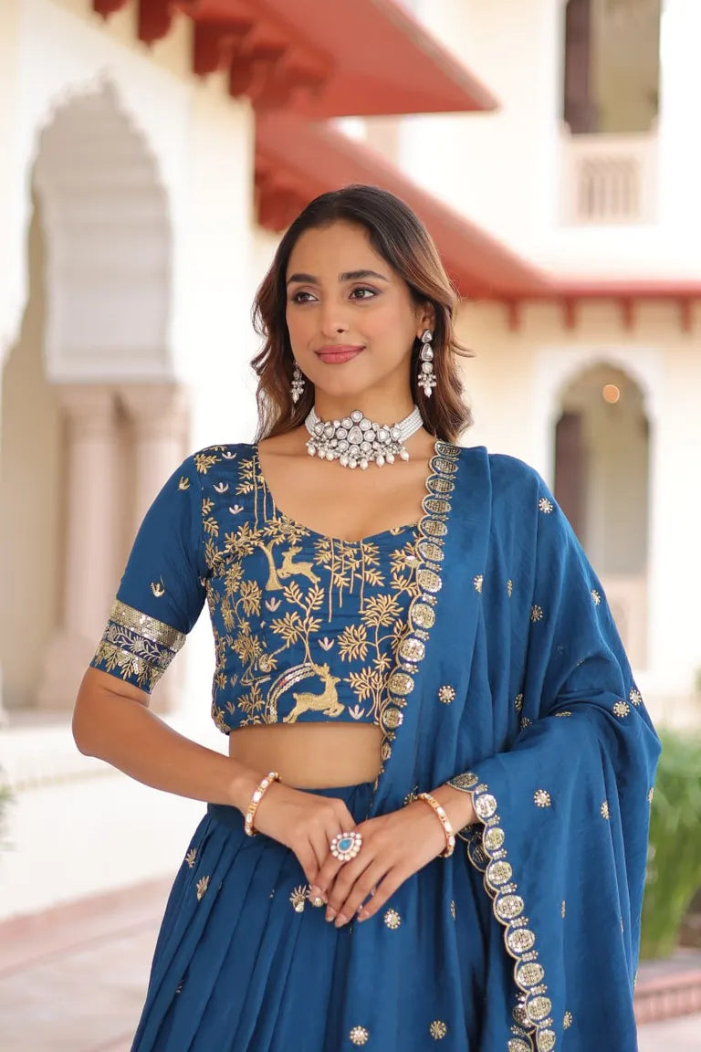 Traditional Vichitra Silk Lehenga Set