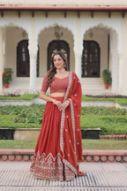 Festive Rust Orange Sequin Lehenga Set