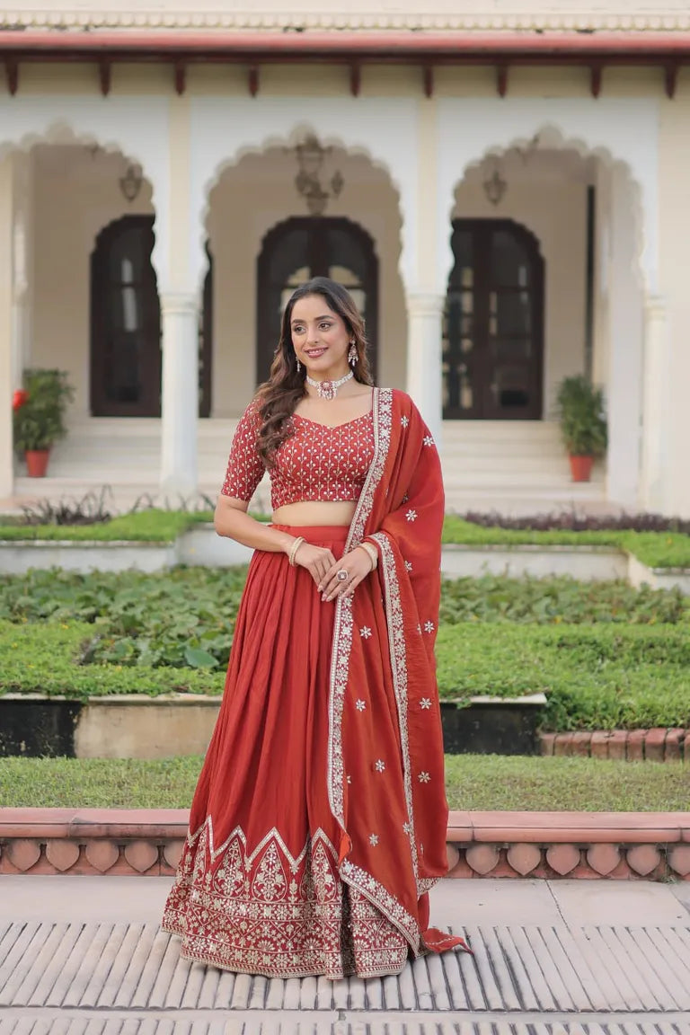 Festive Rust Orange Sequin Lehenga Set