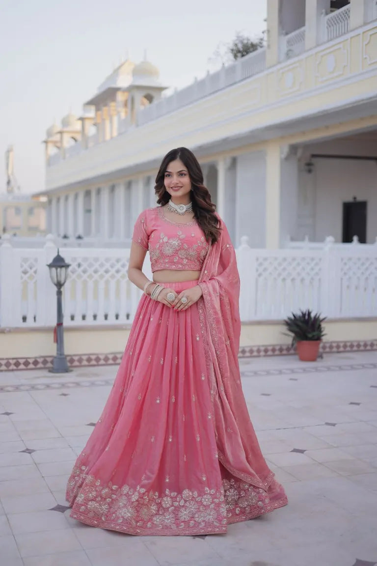 Traditional Indian Pink Lehenga with Dupatta