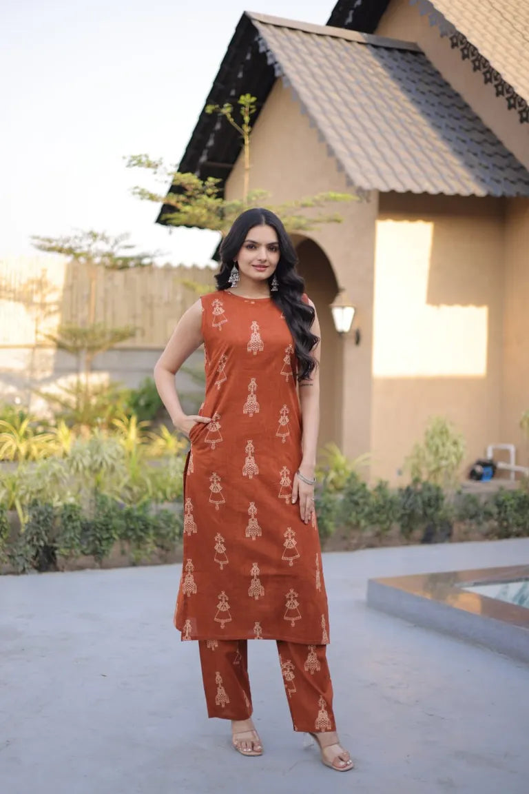 Sleeveless Cotton Pant Suit