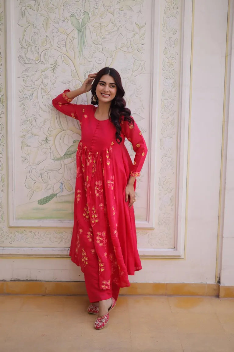 Festive Mal Chanderi Kurti Pant Set