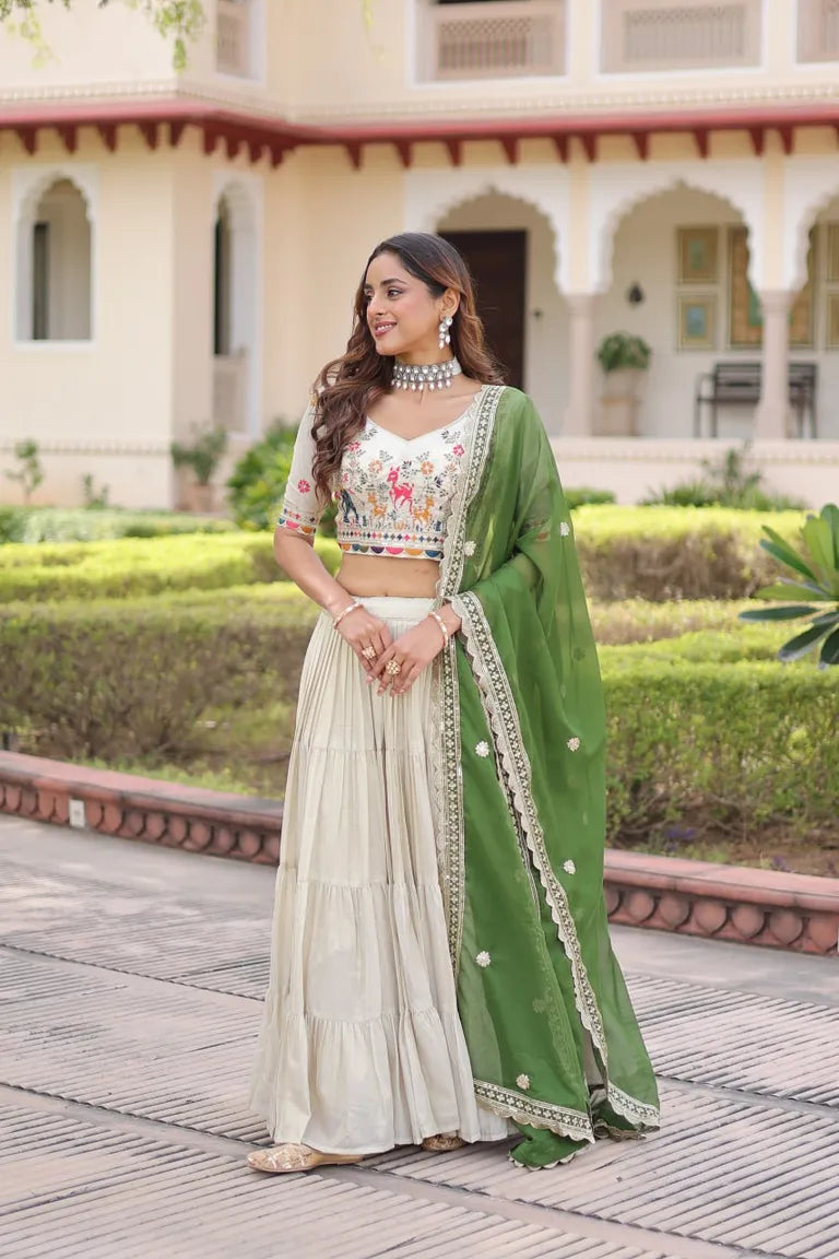 Designer Folk Art Tiered Lehenga Outfit