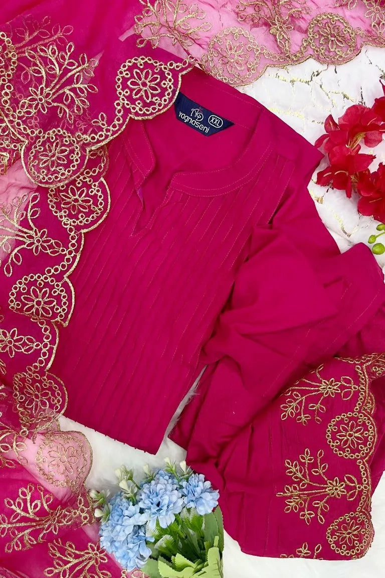 Pink Festive Kurta Pant Dupatta Set