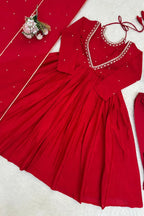 Red Chinon Silk Anarkali Gown Set