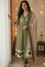 Cotton Chevron Mirror Work Kurta Set