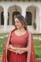 Festive Rust Orange Sequin Lehenga Set